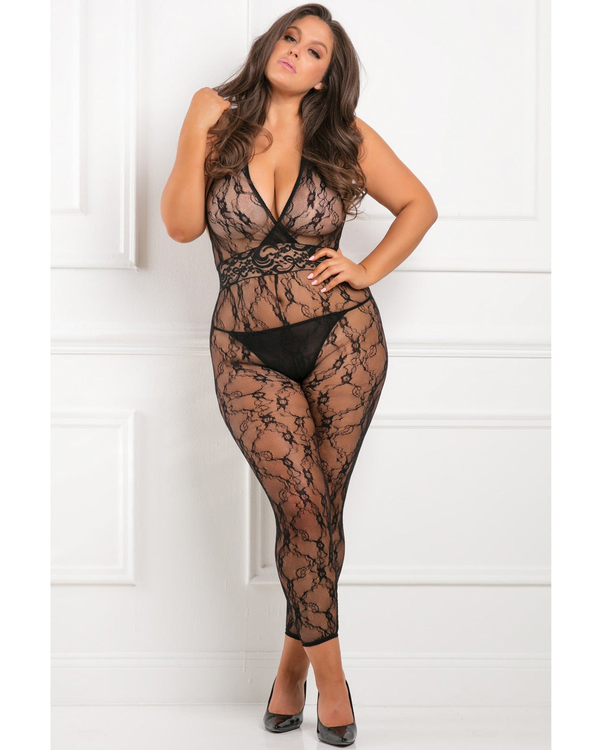 Rene Rofe Lacy Moive Bodystocking Black 1x Default Title Plus Undergarments - Tophatter Daily Deals