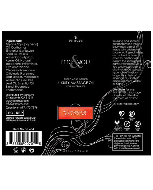 Sensuva Me & You Massage Oil - 4.2 Oz Passion Fruit Guava Massage Oils, Lotions, Creams & Gels - Tophatter Daily Deals