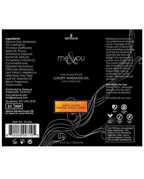 Sensuva Me & You Massage Oil - 4.2 Oz Sugar & Citrus Massage Oils, Lotions, Creams & Gels - Tophatter Daily Deals