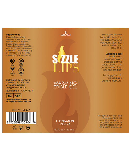 Sensuva Sizzle Lips Warming Gel - 4.2 Oz Cinnamon Pastry Sexual Enhancers - Tophatter Daily Deals