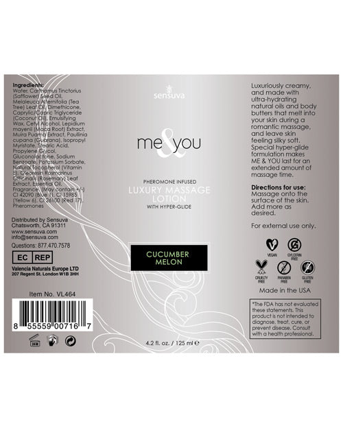 Sensuva Me & You Massage Lotion - Cucumber Melon Massage Oils, Lotions, Creams And Gels - Tophatter Daily Deals