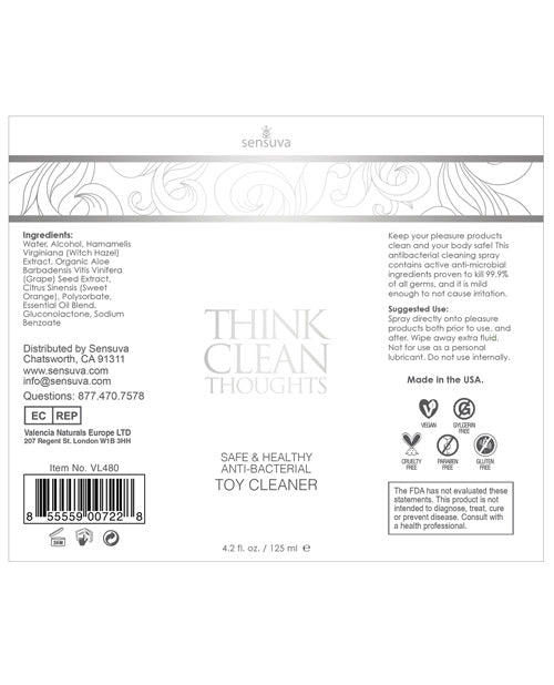 Sensuva Think Clean Thoughts Toy Cleaner - 4.2 Oz Protection - Tophatter Daily Deals