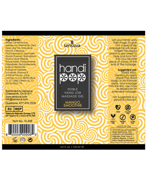 Handipop Hand Job Massage Gel - 4.2 Oz Bottle Mango Smoothie Lubes - Tophatter Daily Deals