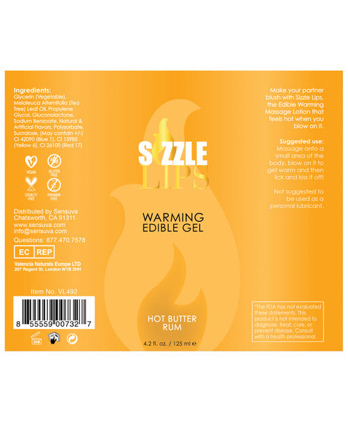Sizzle Lips Warming Gel - 4.2 Oz Bottle Butter Rum Sexual Enhancers - Tophatter Daily Deals
