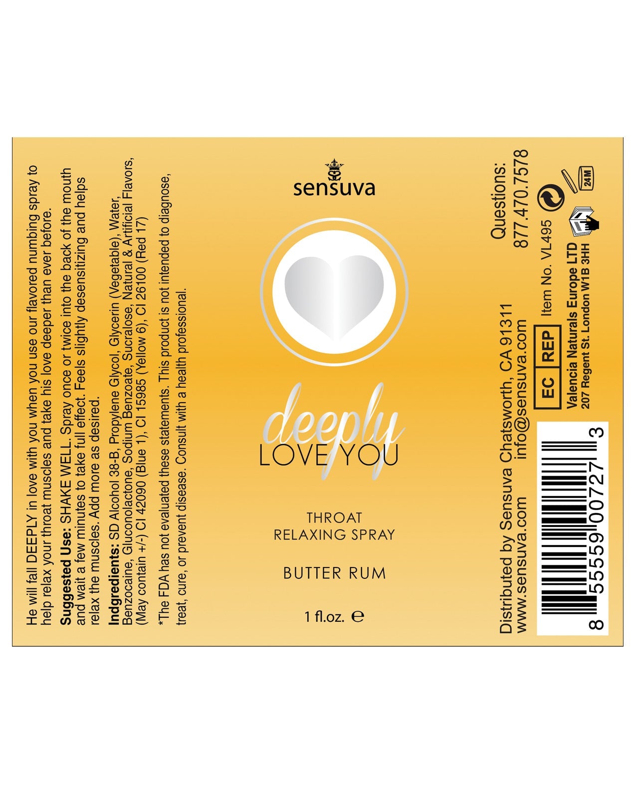 Deeply Love You Throat Relaxing Spray - 1 Oz Bottle Butter Rum Sexual Enhancers - Tophatter Daily Deals