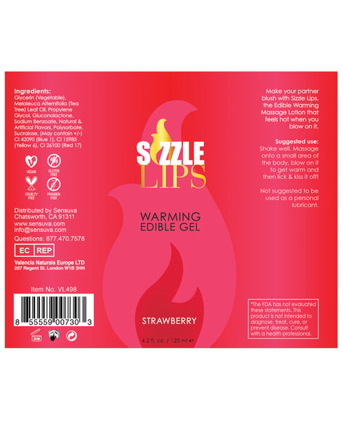 Sizzle Lips Warming Gel - 4.2 Oz Bottle Strawberry Sexual Enhancers - Tophatter Daily Deals