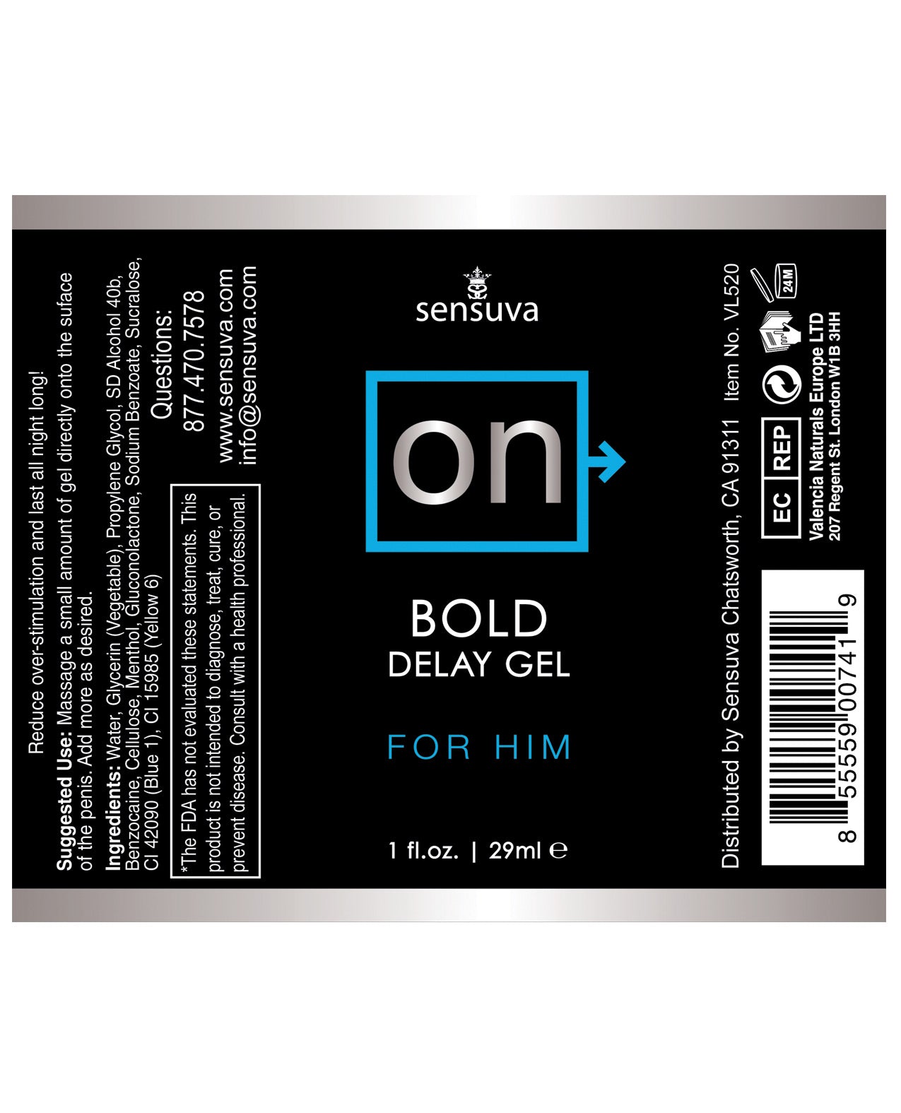 Sensuva On Bold Delay Gel For Him - 1 Oz Sexual Enhancers - Tophatter Daily Deals