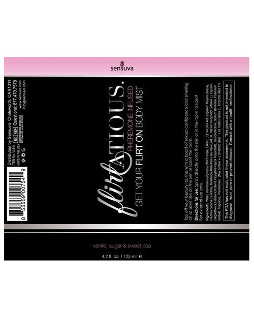 Sensuva Flirtatious Body Mist W-pheromones - 4.2 Oz Vanilla-sugar-sweet Pea Setting The Mood - Tophatter Daily Deals