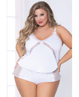 Satin Cami W-dot Mesh Trim W-matching Shorts White 3x-4x Default Title All Undergarments - Tophatter Daily Deals