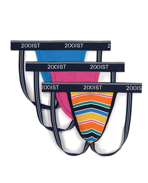 2xist 3 Pk Stretch Fashion Jock Strap Bright Stripe, Very Berry & Blue Aster Sm Default Title All Undergarments - Tophatter Daily Deals