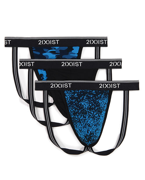 2xist 3 Pk Stretch Fashion Jock Strap Blue Dot, Black & Blue Camo Lg Default Title All Undergarments - Tophatter Daily Deals