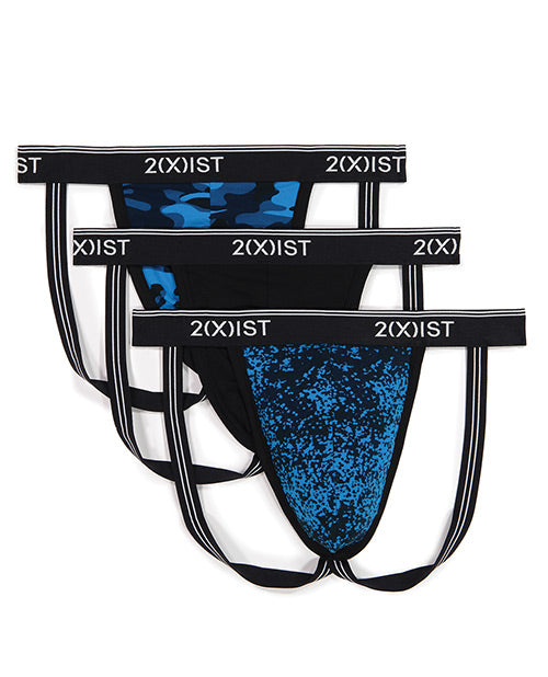 2xist 3 Pk Stretch Fashion Jock Strap Blue Dot, Black & Blue Camo Xl Default Title All Undergarments - Tophatter Daily Deals
