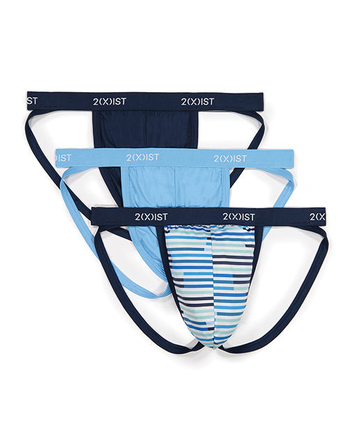 2xist 3 Pk Micro Speed Dri Jock Strap Navy, Sunset Stripe, & Alaskan Blue Lg Default Title All Undergarments - Tophatter Daily Deals
