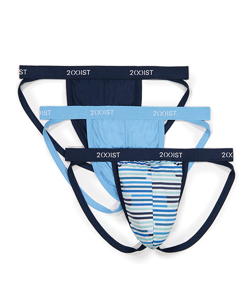 2xist 3 Pk Micro Speed Dri Jock Strap Navy, Sunset Stripe, & Alaskan Blue Xl Default Title All Undergarments - Tophatter Daily Deals
