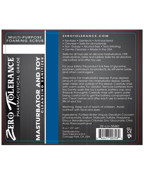 Zero Tolerance Foaming Masturbator Cleanser & Sanitizer - 8 Oz Protection - Tophatter Daily Deals