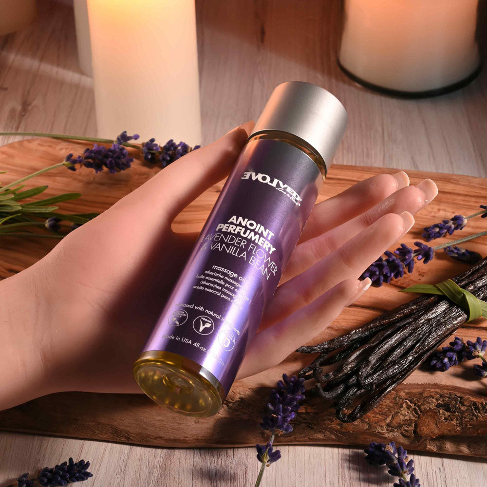 Evolved Anoint Perfumery (Lavender Flower & Vanilla Bean) – Massage Oil 120ml > Essentials > Massage Oil - Tophatter Daily Deals