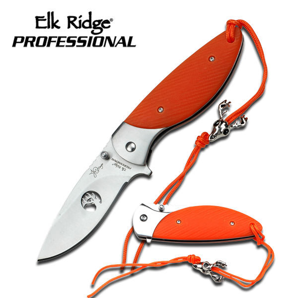 Elk Ridge 7" Professional Folding Pocket Knife Orange Handle - Tophatter's Inc. Weapons Store Online Collectible Weapons - Tophatter Daily Deals