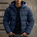 Warm Men's Puffer Jacket - Hooded, Insulated, Commuter dark blue - Tophatter Daily Deals