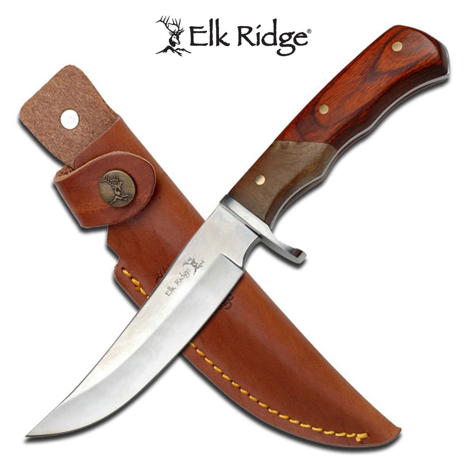 Elk Ridge Wooden handle hunting knife with Sheath - Tophatter's Guns'N'Weapons Store Collectible Weapons - Tophatter Daily Deals