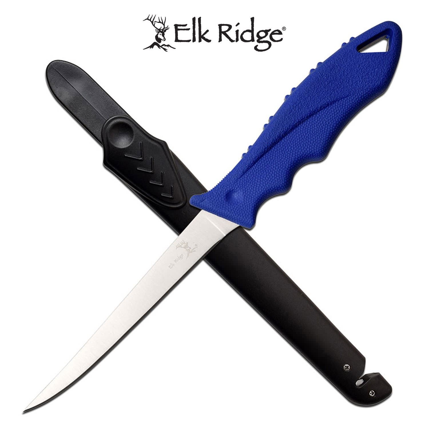 Elk Ridge 12 Inch Hunting Skinning Knife Blue Rubber Handle - Tophatter's Guns'N'Weapons Store - FREE SHIPPING Collectible Weapons - Tophatter Daily Deals
