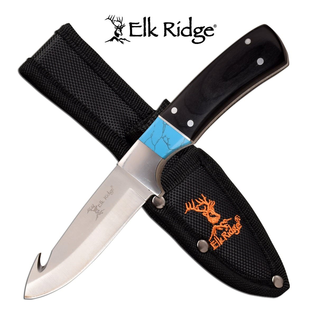 Elk Ridge Pakkawood Guthook Hunting Knife Fixed Blade Full Tang With Sheath - Tophatter's Guns'N'Weapons Store - FREE SHIPPING Collectible Weapons - Tophatter Daily Deals
