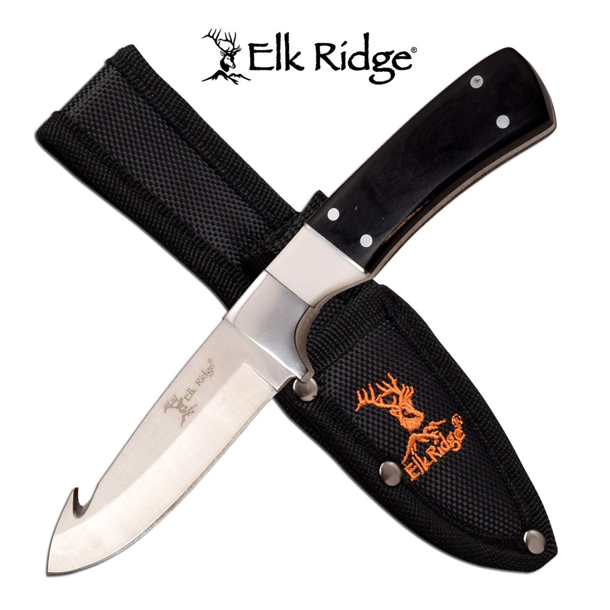 Elk Ridge Pakkawood Guthook Hunting Knife Fixed Blade Full Tang 440 - TOPHATTER'S ARMORY DEALS Collectible Weapons - Tophatter Daily Deals