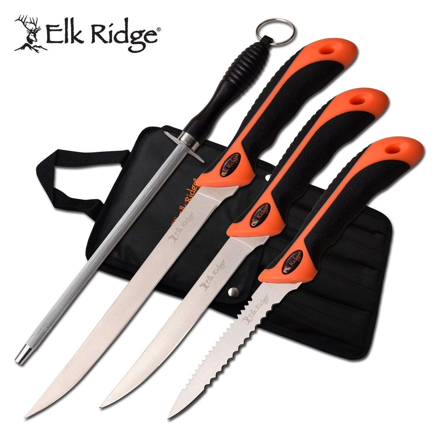 Elk Ridge 3 Pc Fillet Knife Set With Sharpening Rod & Nylon Case - Tophatter's Guns'N'Weapons Store Collectible Weapons - Tophatter Daily Deals