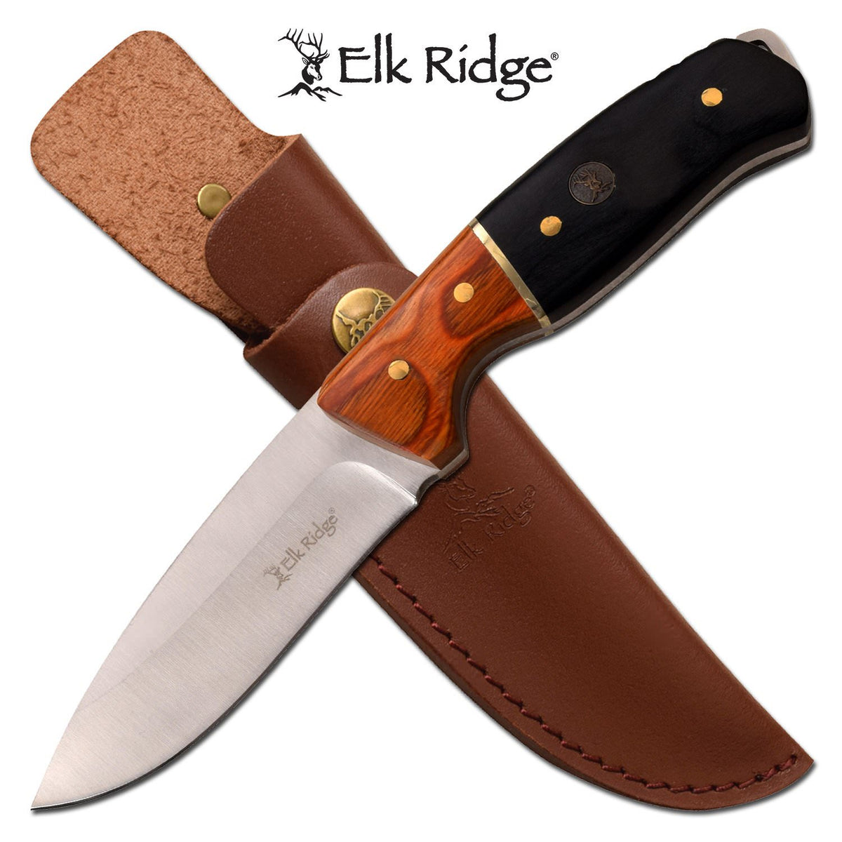 Hunting Knife Drop Point Blade Black Wood Handle Full Tang + Sheath - TOPHATTER'S ARMORY DEALS Collectible Weapons - Tophatter Daily Deals