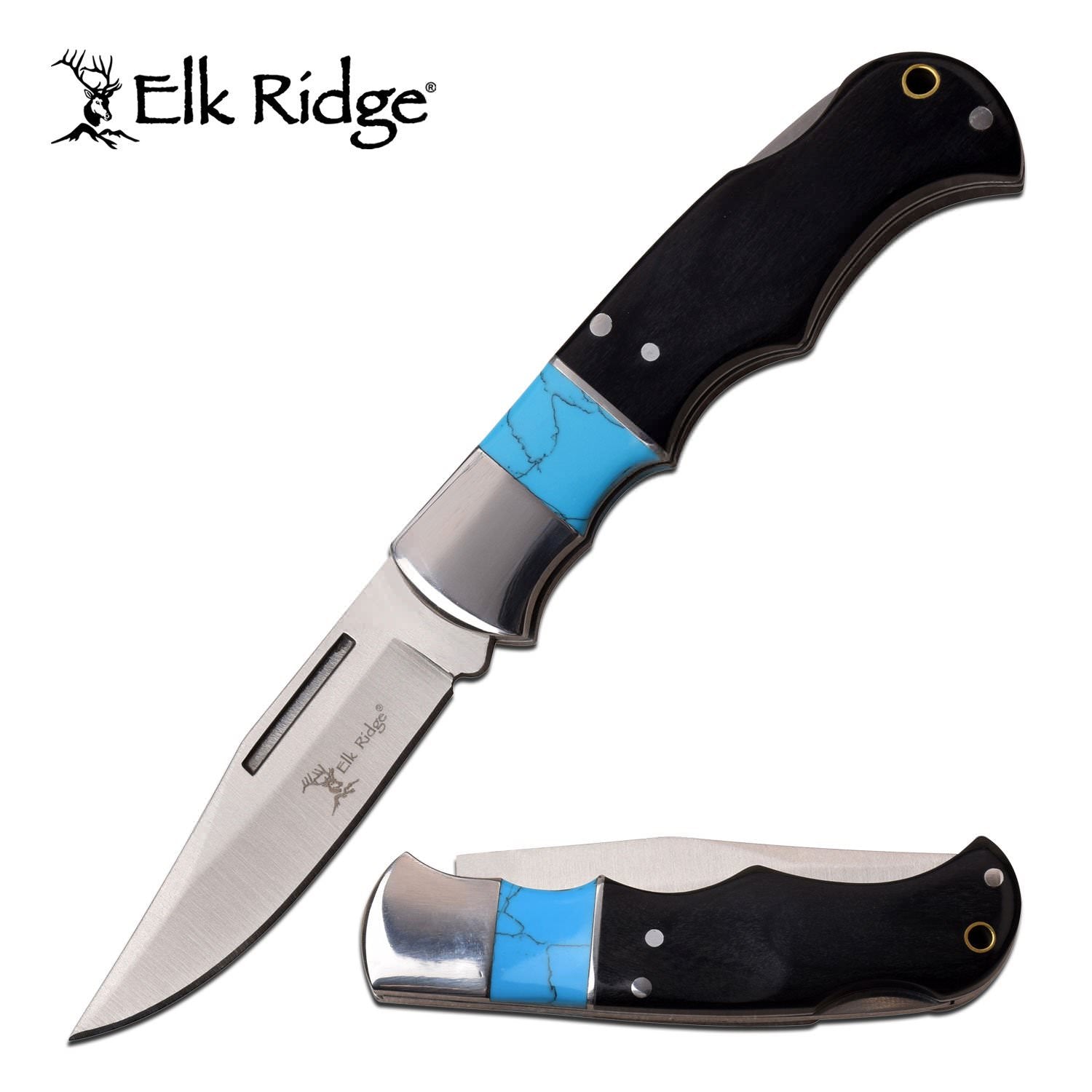 Sophisticated Elk Ridge Manual Lockback Folding Pocket Knife Blue And Black Handle Collectible Weapons - Tophatter Daily Deals