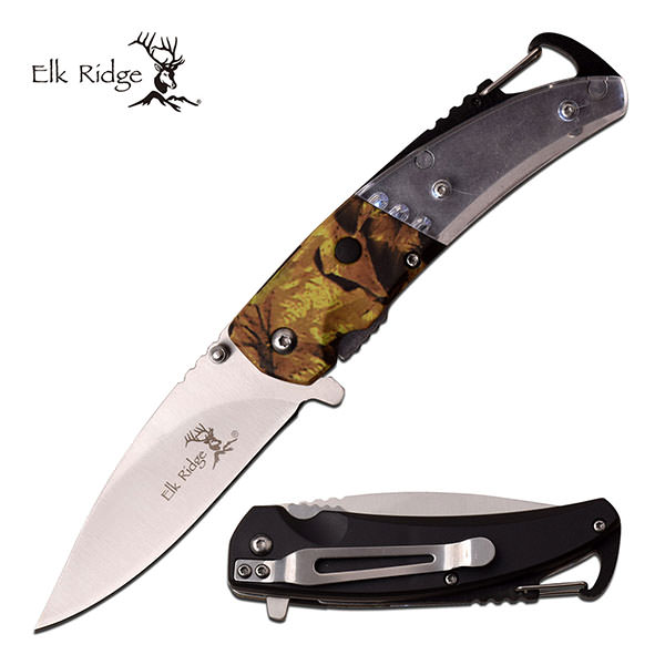 Elk Ridge Bulb LED Light Spring Assisted Knife Leap Camo Clear - TOPHATTER'S ARMORY DEALS Collectible Weapons - Tophatter Daily Deals
