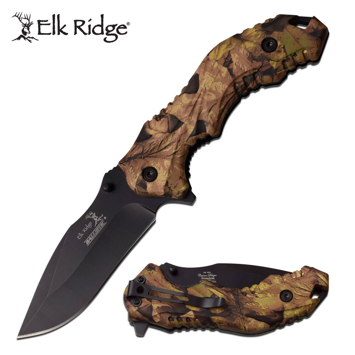 Spring Assist Folding Knife 4" Black Blade Forest Camo Hunter Tactical - Tophatter's Guns'N'Weapons Store Collectible Weapons - Tophatter Daily Deals