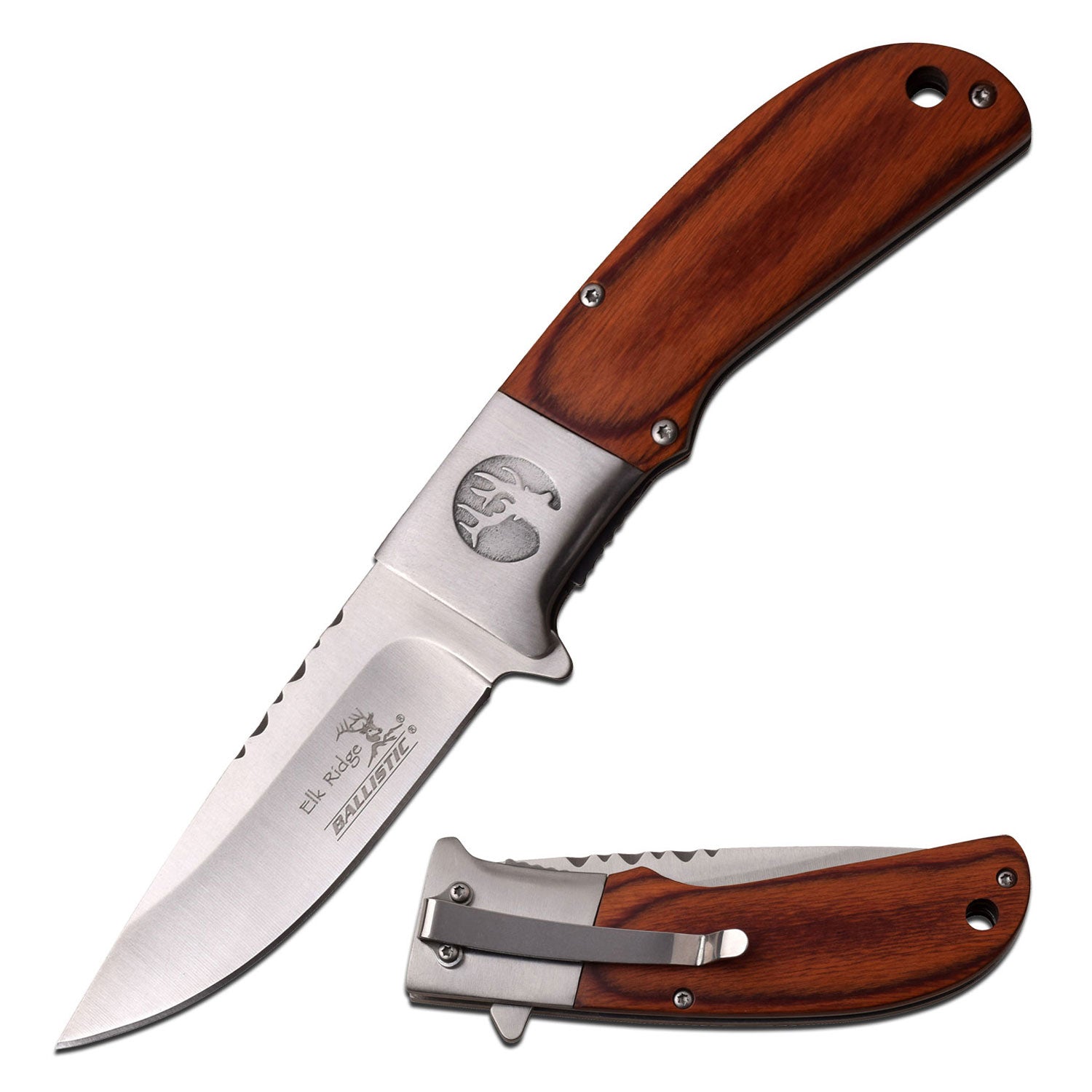 Backwoods Brown Wood Handle Spring Assisted Knife Collectible Weapons - Tophatter Daily Deals
