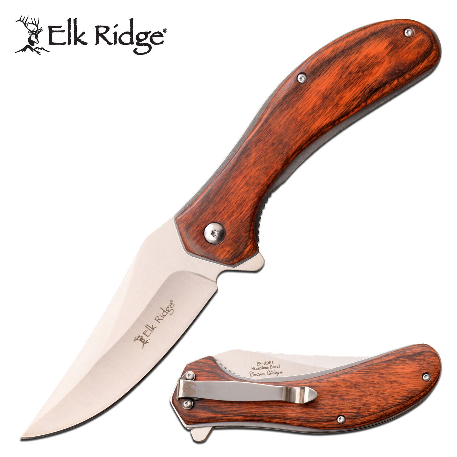Elk Ridge Pakkawood Handle Spring Assist Folding Pocket Knife Collectible Weapons - Tophatter Daily Deals