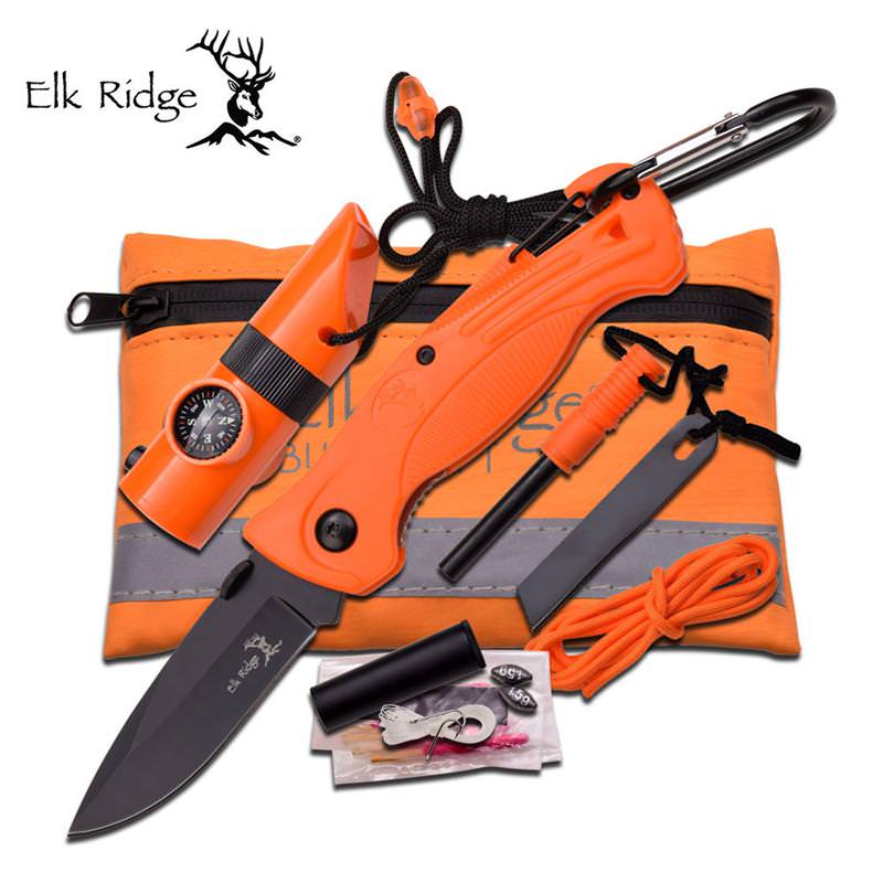 Elk Ridge Outdoor Adventure Survival Camping and Hunting Kit with Orange Knife - Tophatter's Army Products & Self Defense Collectible Weapons - Tophatter Daily Deals