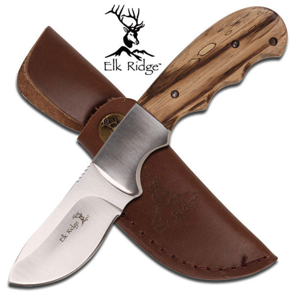 Elk Ridge Fixed Blade Skinner Hunting Knife - Zebra Wood Handle Collectible Weapons - Tophatter Daily Deals