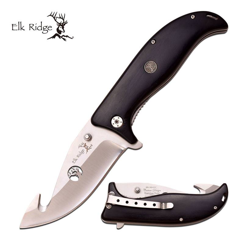 5.25" Closed Gut Hook Hunting Folding Knife With Brown Wood Handle Collectible Weapons - Tophatter Daily Deals