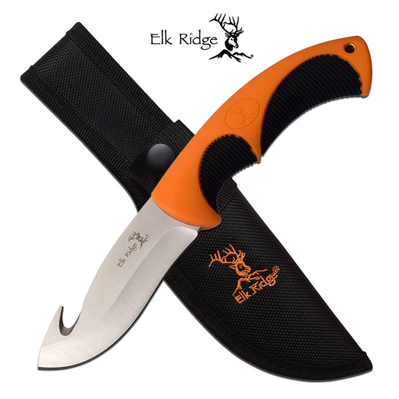 4" Silver Blade Gut Hook Hunting Knife Black Orange Skinner With Sheath - Tophatter's Guns'N'Weapons Store Collectible Weapons - Tophatter Daily Deals