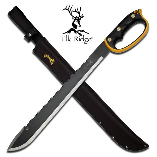 Elk Ridge Machete with Black and Orange D-Guard Handle With Sawback Spine - Tophatter's Guns'N'Weapons Store Collectible Weapons - Tophatter Daily Deals