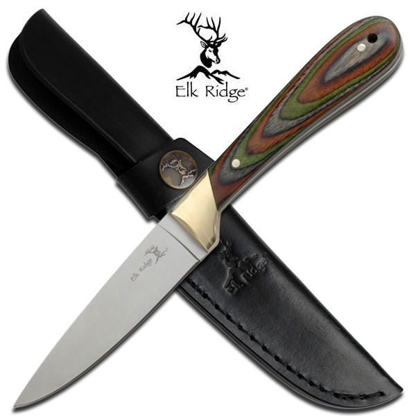 Green & Brown Pakkawood Handle Fixed Blade Hunting Knife 8" Overall - Tophatter's Army Products & Self Defense Collectible Weapons - Tophatter Daily Deals