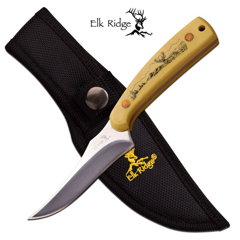 Elk Ridge Full Tang 7" Skinner Hunting Knife Scrimshaw Deer Handle Collectible Weapons - Tophatter Daily Deals