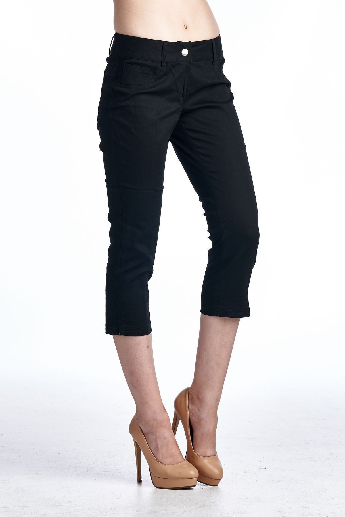 Women's Stretch Capris Black Capris - Tophatter Daily Deals