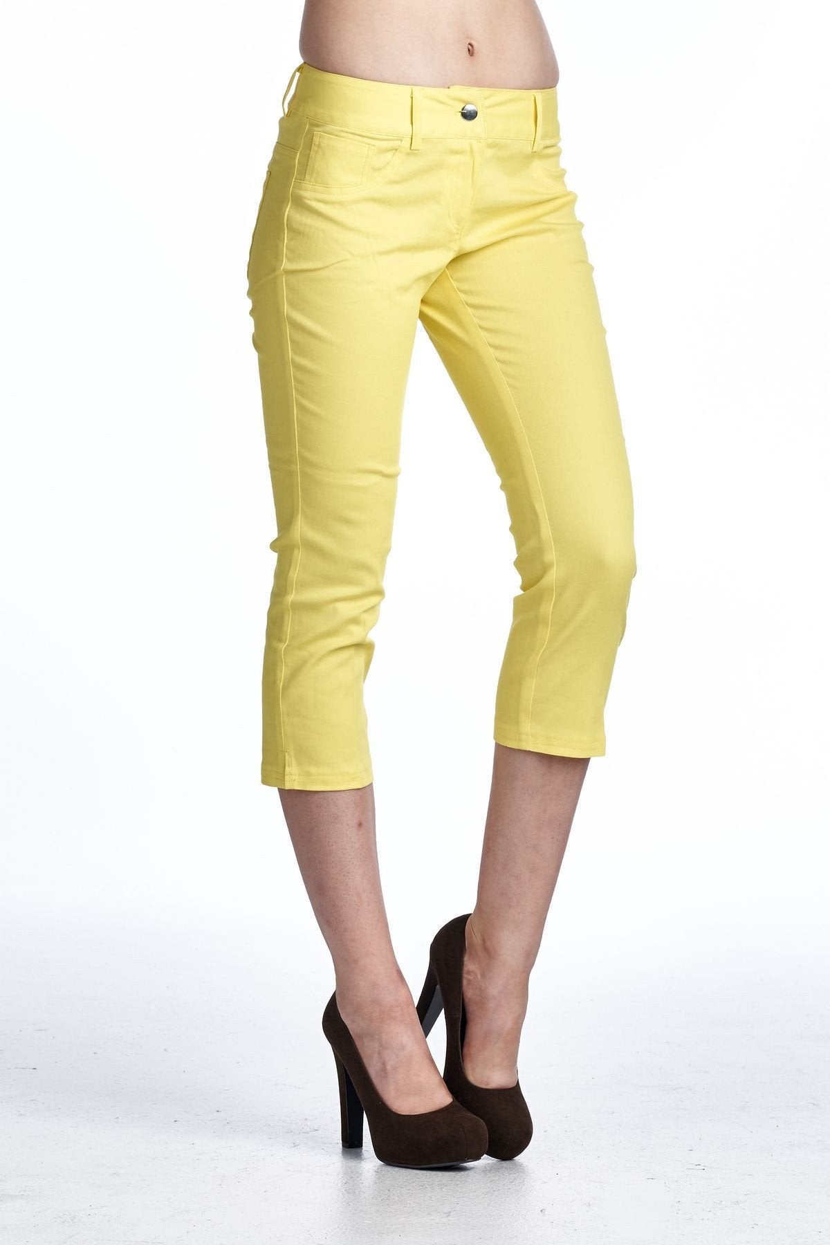 Women's Stretch Capris Yellow 7 Capris - Tophatter Daily Deals