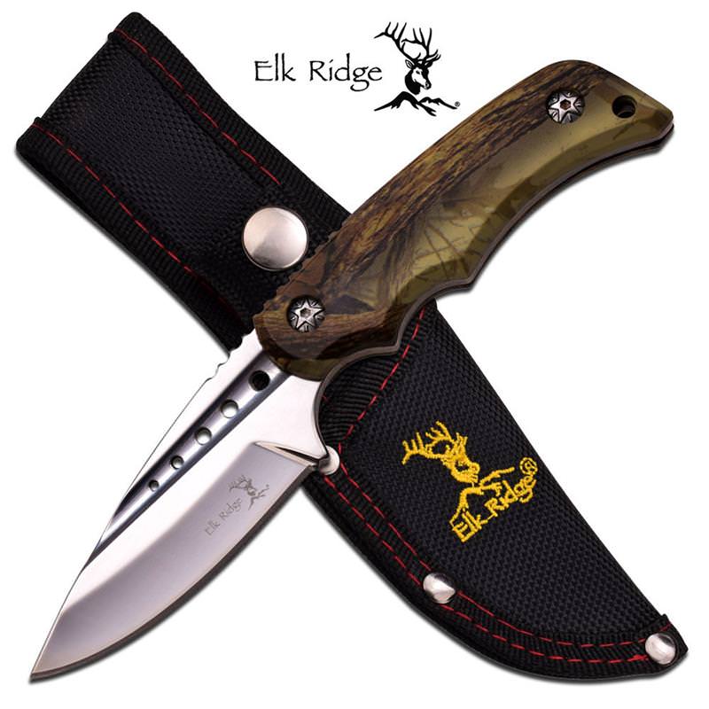 Brown Camo Straight Full Tang Fixed Blade Hunting Skinning Knife - Tophatter's Inc. Weapons Store Online Collectible Weapons - Tophatter Daily Deals