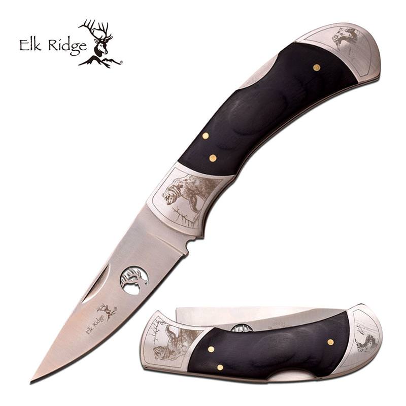 Elk Ridge 4.5" Lockback Folding Bear Artwork Knife Collectible Weapons - Tophatter Daily Deals