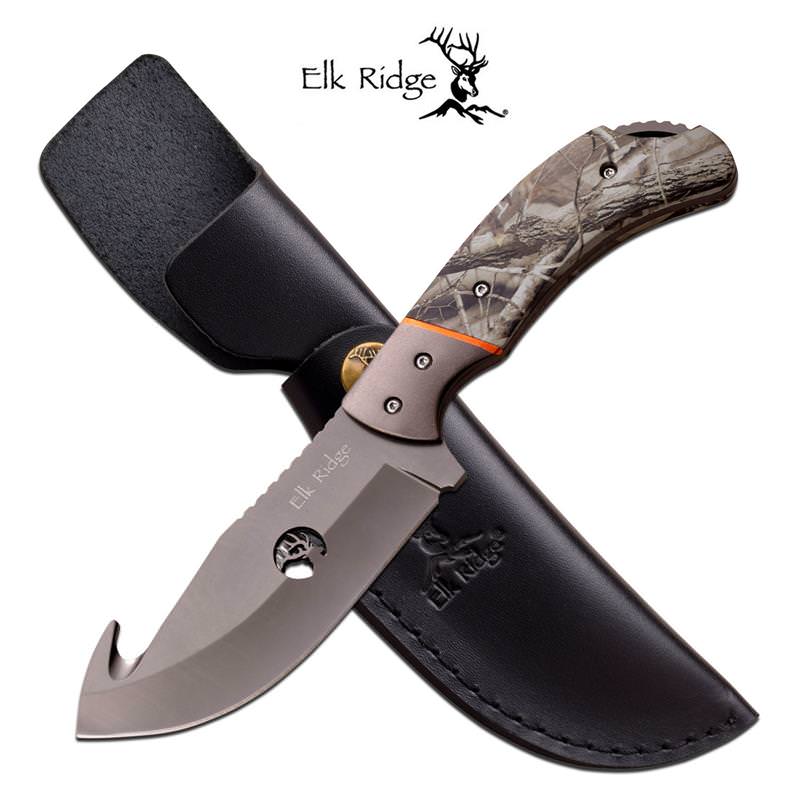 7.75 Guthook Fixed Blade Hunting Knife Camo Pakkawood Handle Collectible Weapons - Tophatter Daily Deals