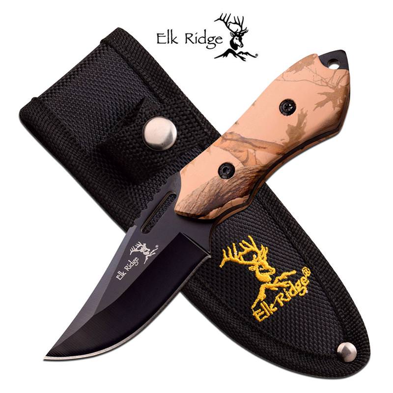 Fixed Blade Hunting Knife 6" Full Tang Black Blade Camo Handle Skinner - TOPHATTER'S ARMORY DEALS Collectible Weapons - Tophatter Daily Deals
