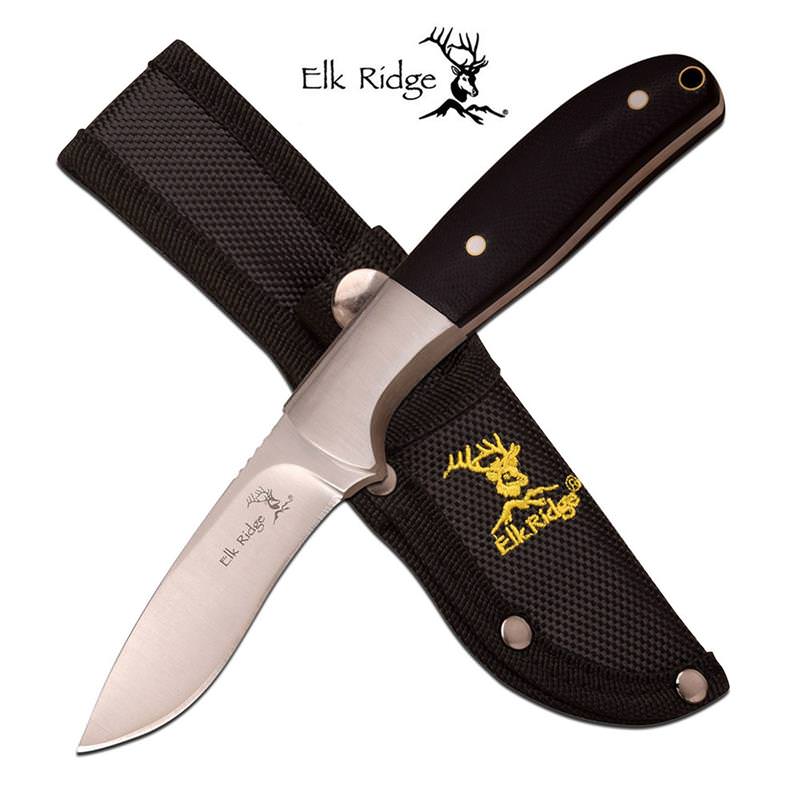 Fixed Blade Hunting Skinner Knife Elk Ridge Black Wood with Sheath Collectible Weapons - Tophatter Daily Deals