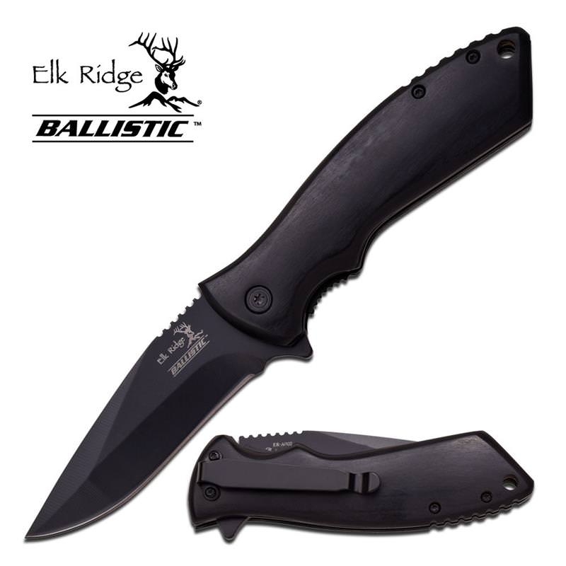 Elk Ridge Ballistic Series Black Wood Spring Assist Assisted Knife - TOPHATTER'S ARMORY DEALS Collectible Weapons - Tophatter Daily Deals