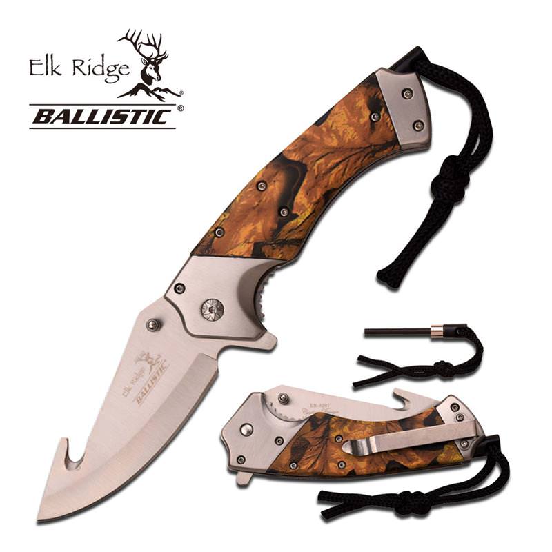 Camo Aluminum Handle Spring Assisted Guthhook Knife - TOPHATTER'S ARMORY DEALS Collectible Weapons - Tophatter Daily Deals