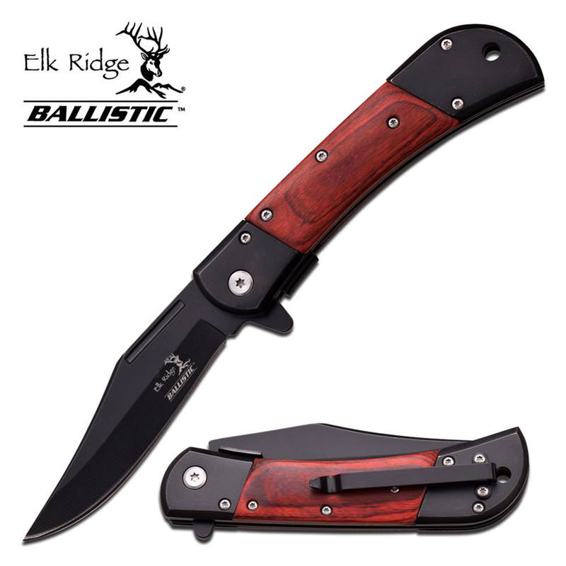 4.75 Inches Elk Ridge Spring Assisted Knife With Brown Pakkawood Handle Collectible Weapons - Tophatter Daily Deals